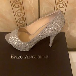 EnzoAngiolini size 6.5 elegant silver rhinestone heels.Good condition.Smoke free